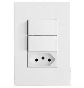 Conjunto Interruptor Duplo Simples + 1 Tomada 10a Separado 4x2 - RECTA Branco Satin Fosco